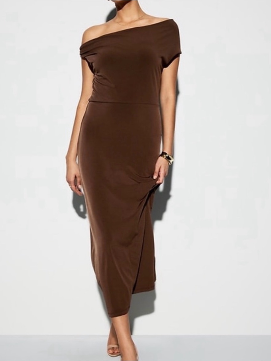 Old Navy The Occassion Brown Off The Shoulder Midi Dress
